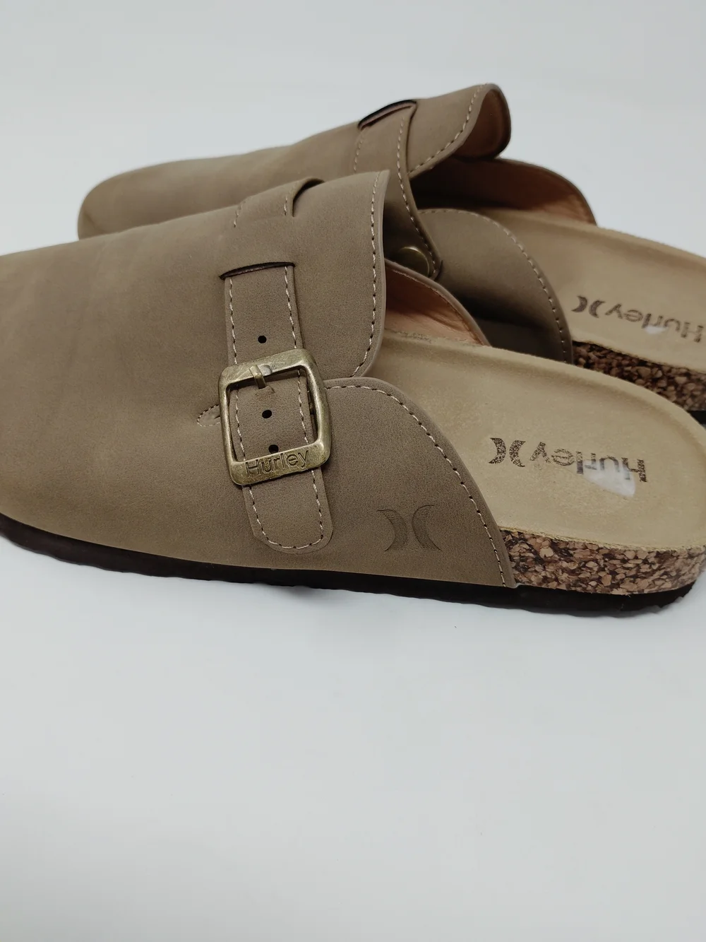 Hurley Big Kids Size 3,  Taupe Faux Suede Buckle Clog Mules Slip On Shoes